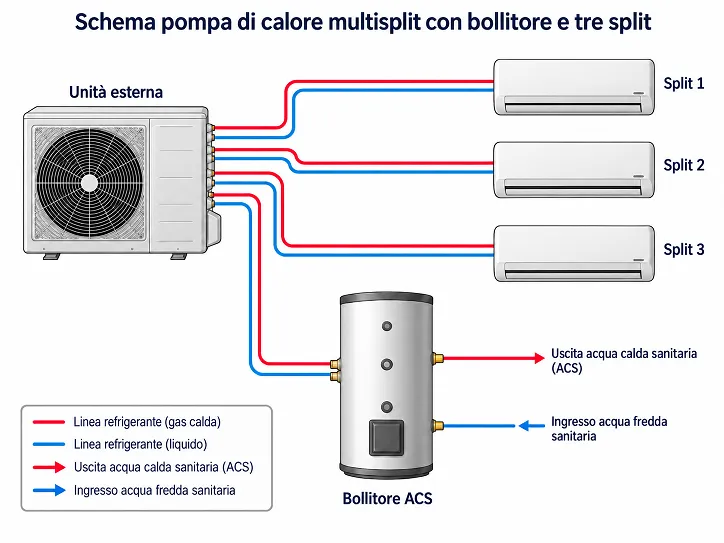 Schema multisplit con bollitore ACS