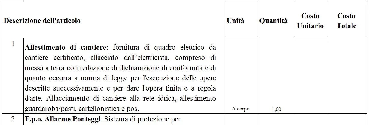 computo metrico rifacimento tetto