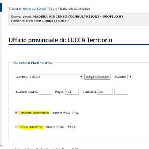Elaborato planimetrico - elenco subalterni gratuito procedura sister 
